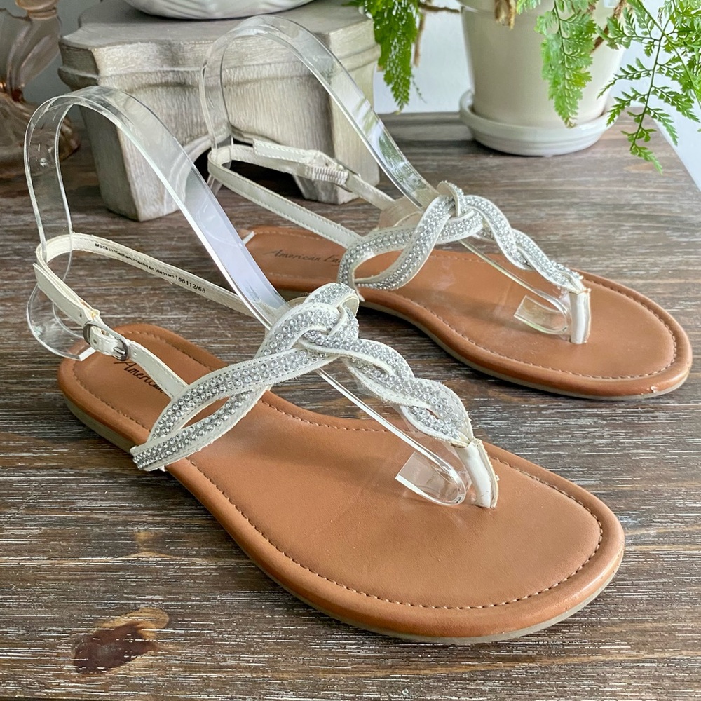 American Eagle Outfitters Sunni Flat Sling Bejeweled T Strap Sandal Women’s 7.5